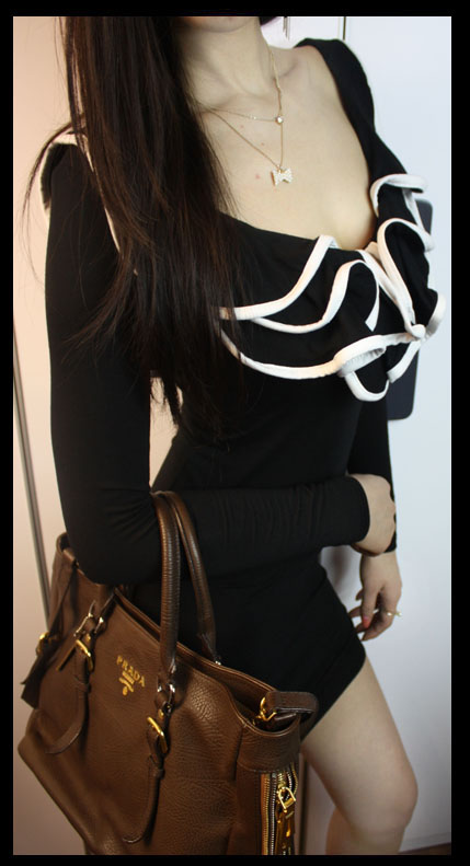 2013 spring women's ruffle collar slim sexy hip skirt long-sleeve slim one-piece dress