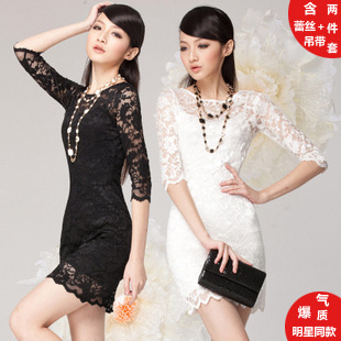 2013 spring women's sexy lace skirt slim hip slim one-piece dress