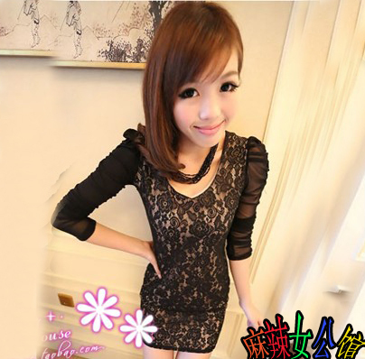 2013 spring women's sexy lace tight racerback cutout slim hip long-sleeve basic one-piece dress