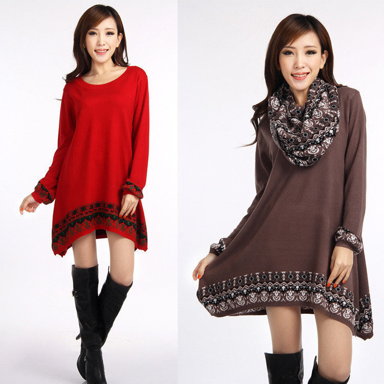 2013 spring women's sheep wool knitted loose plus size sweater dress muffler scarf
