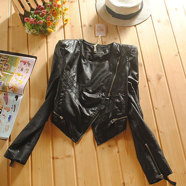 2013 spring women's short design women's small leather clothing female slim jacket PU motorcycle coat