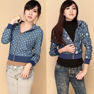 2013 spring women's short jacket spring and autumn long-sleeve denim outerwear polka dot clothes