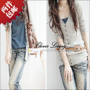 2013 spring women's slim all-match thin buckle medium-long sweater slim cardigan Free Shipping