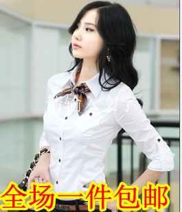2013 spring women's slim autumn shirt female white shirt Women long-sleeve thickening