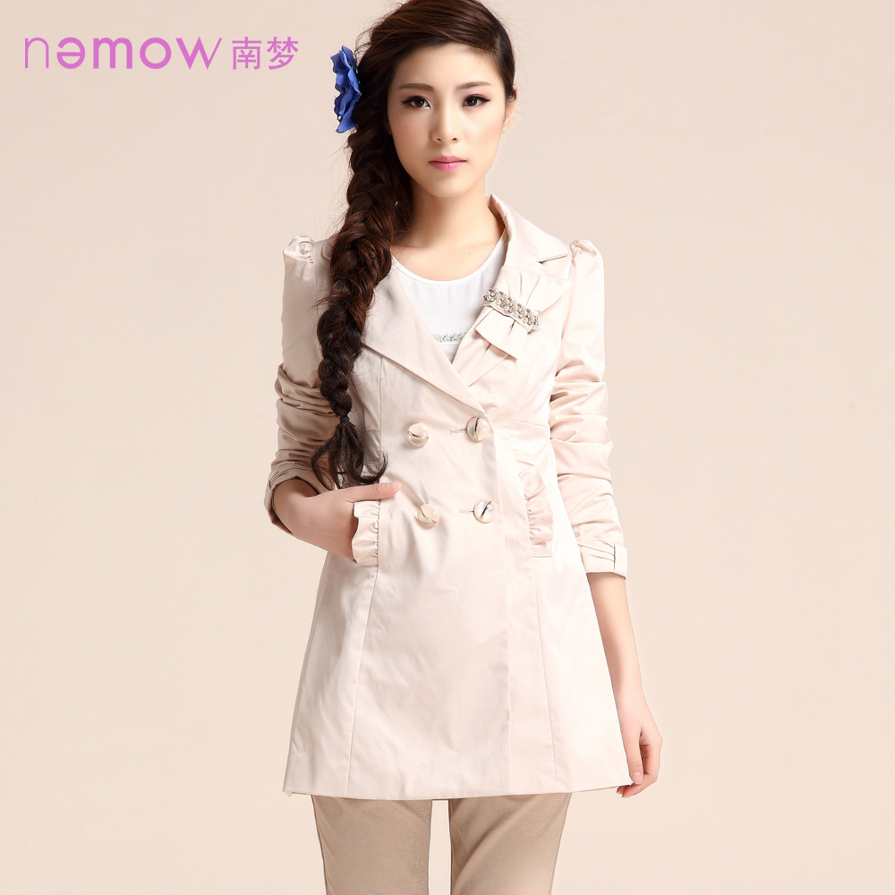 2013 spring women's slim double breasted trench long-sleeve female medium-long outerwear a2e020