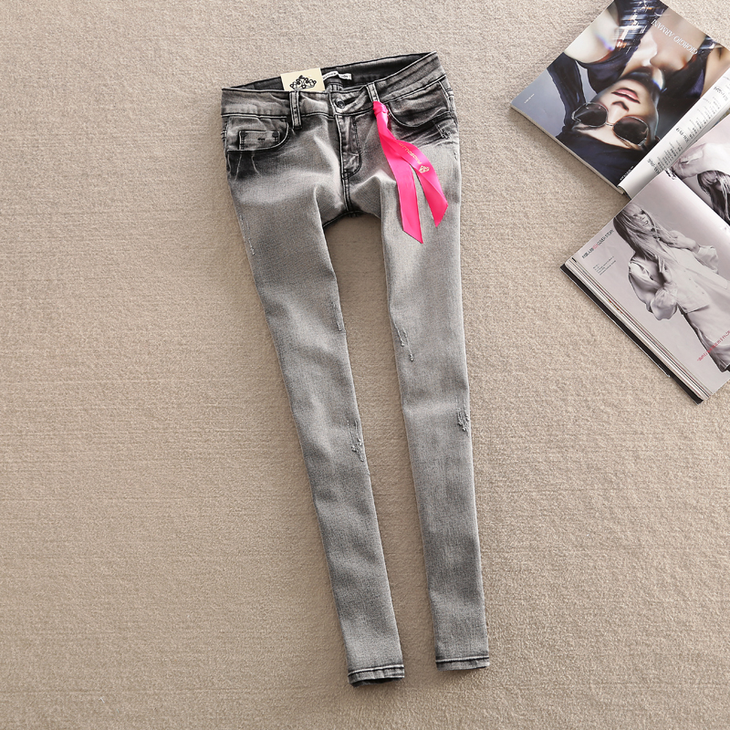 2013 spring women's slim elastic smoky grey skinny jeans female