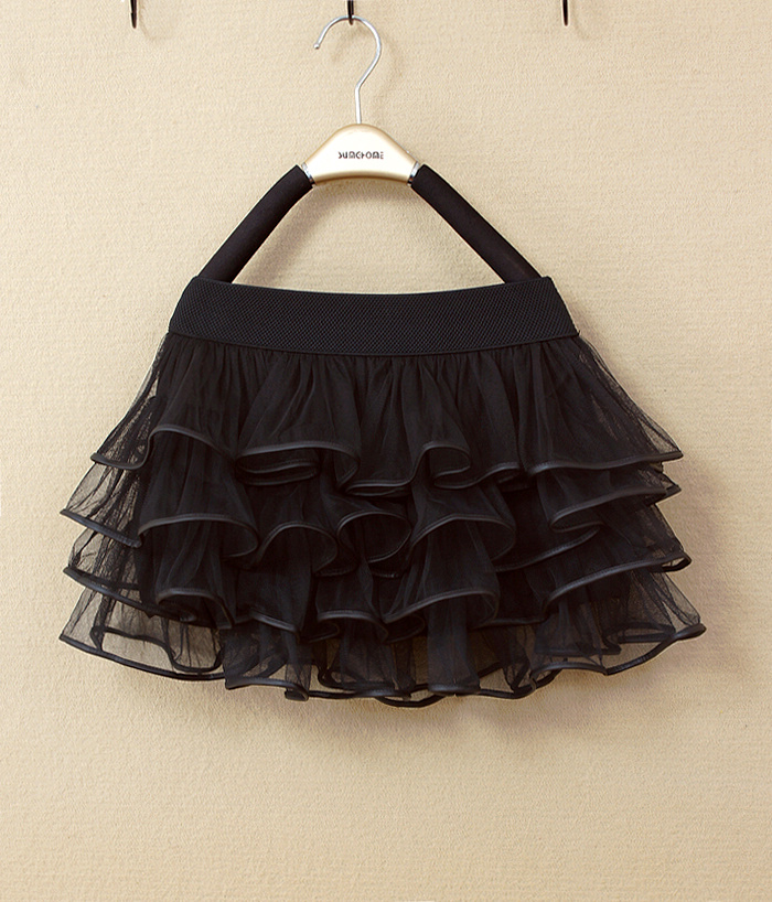 2013 spring women's slim fashion leather gauze hemming layered dress short skirt bust skirt