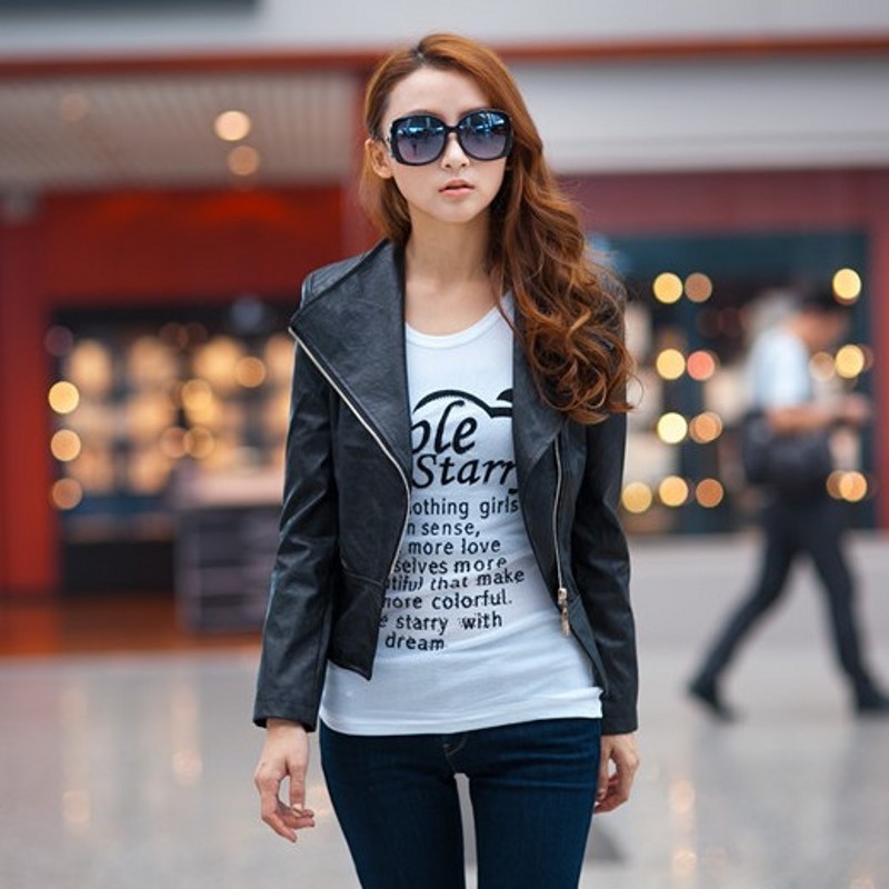 2013 spring women's slim leather clothing female short design outerwear PU motorcycle jacket women's leather clothing