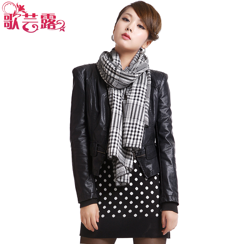 2013 spring women's slim short design leather clothing scarf plus size