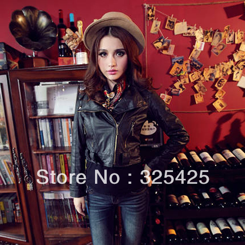 2013 spring women's slim short design motorcycle jacket Women PU clothing coat fashion zipper rivet short coats free shipping