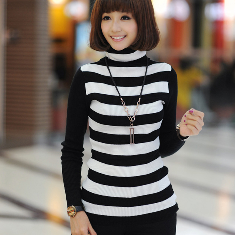 2013 spring women's slim stripe long-sleeve knitted basic shirt spring sweater outerwear
