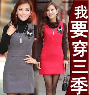 2013 spring women's slim waist quality thickening woolen tank dress plus size one-piece dress