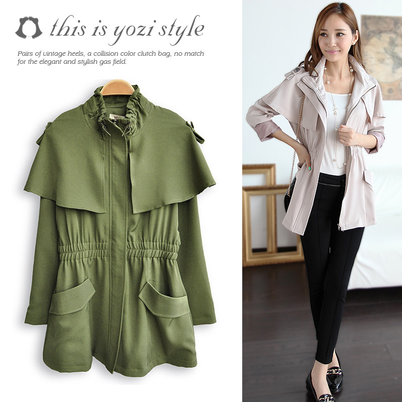 2013 spring women's slim waist stand collar long-sleeve medium-long women's trench outerwear female zb156