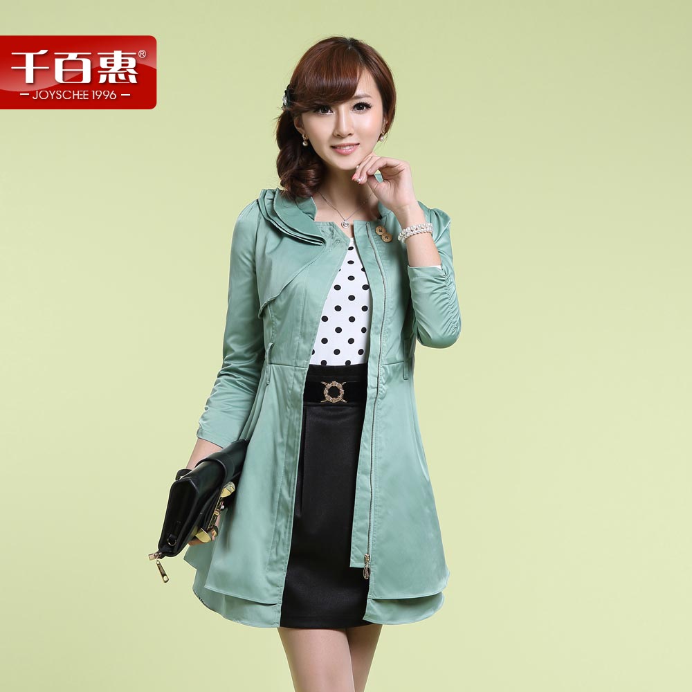 2013 spring women's solid color long design three quarter sleeve slim stand collar puff sleeve trench outerwear