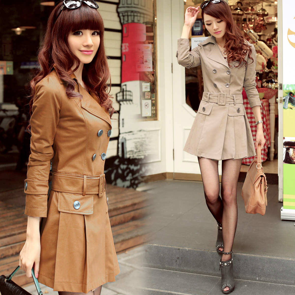 2013 spring women's suit collar double breasted fashion trench belt