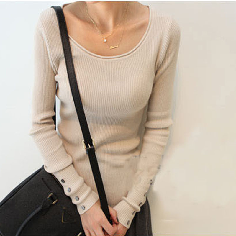 2013 spring women's sweater shell button thread long-sleeve knitted basic shirt slim trend women's