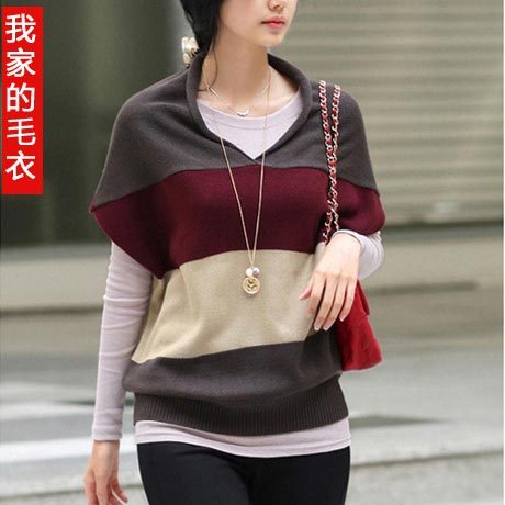 2013 spring women's sweet knitted batwing shirt loose plus size outerwear navy style