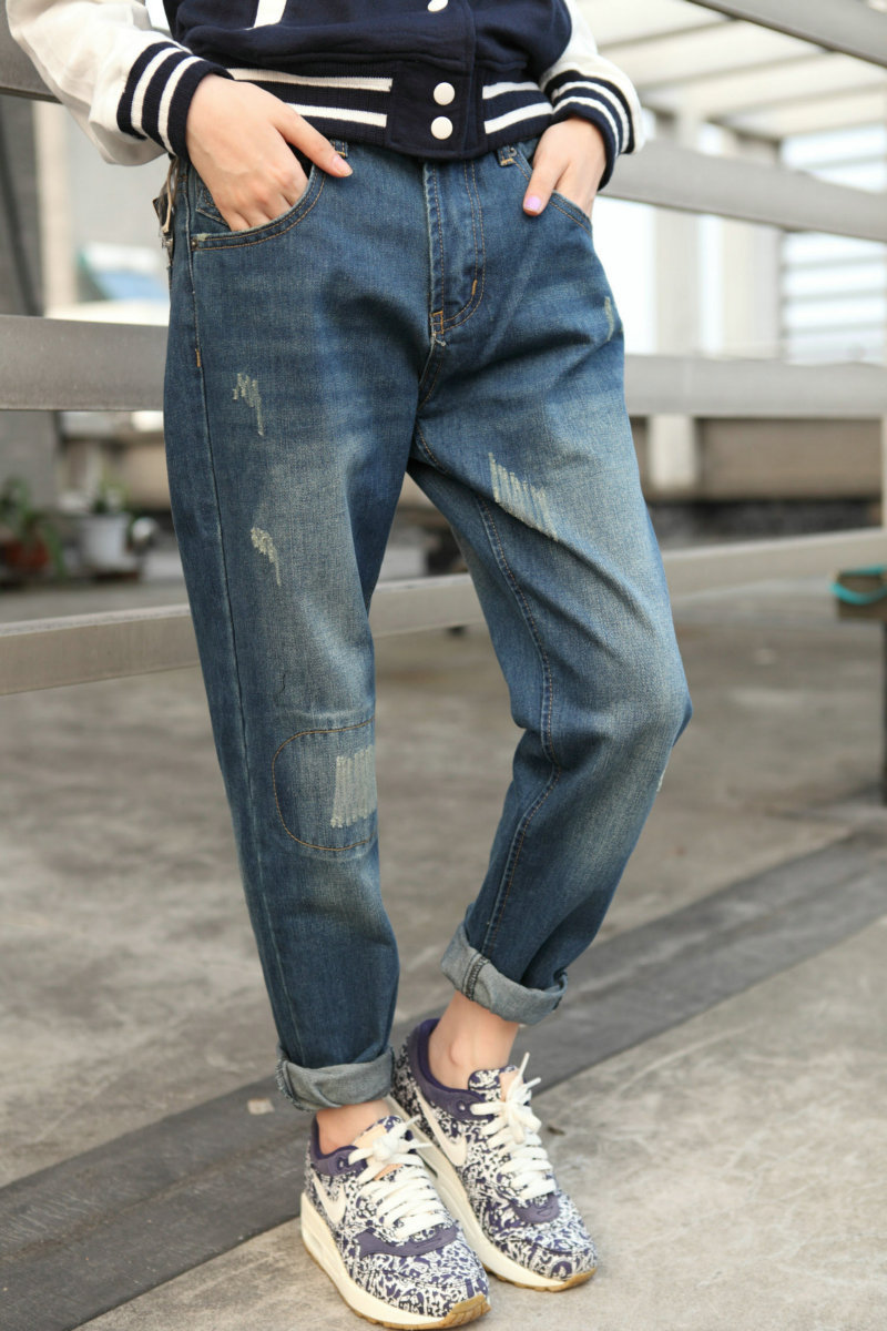 2013 spring women's the trend of the trousers cat patch taper jeans harem pants