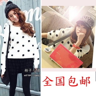 2013 spring women's three-dimensional hair bulb long-sleeve sweater school wear short design sweater P*