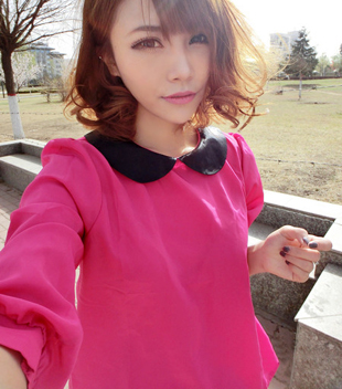 2013 spring women's top sweet all-match shirt t-shirt chiffon peter pan collar shirt female