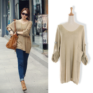 2013 spring women's trend 022902 large pocket loose sweater