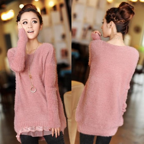 2013 spring women's trend lace medium-long sweater outerwear plush long-sleeve sweater