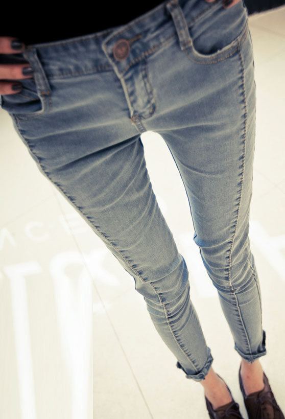 2013 spring women's vintage light color patchwork slim tight jeans female