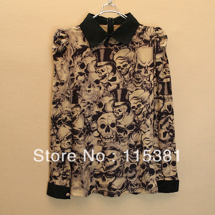 2013 Spring womens fashion basic skull shirt freeshipping