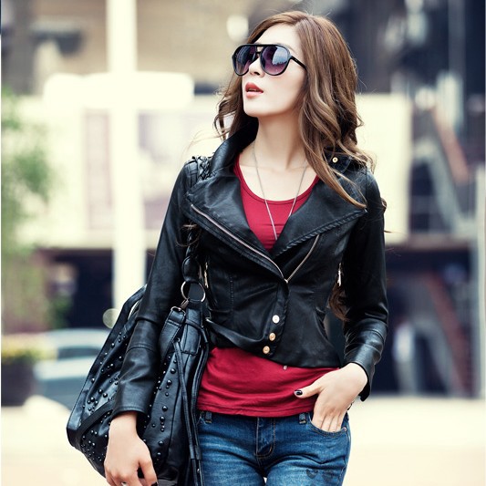 2013 Spring Womens Korea Motorcycle Jacket Ladies Top leather Jacket Zipper Short Coat Outerwear MP001 (Drop Shipping)