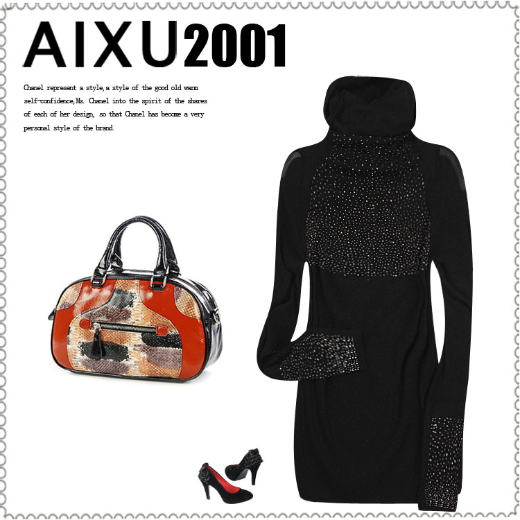 2013 spring wool basic shirt fashion rhinestones turtleneck slim knitted wool basic sweater free shipping high quality