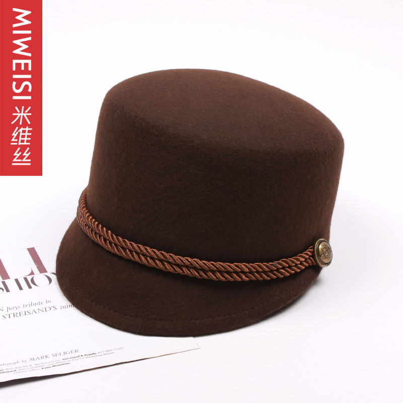 2013 spring woolen hat female flat fedoras rivet cap short brim hat