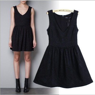 2013 spring zar fashion lace print V-neck vest one-piece dress
