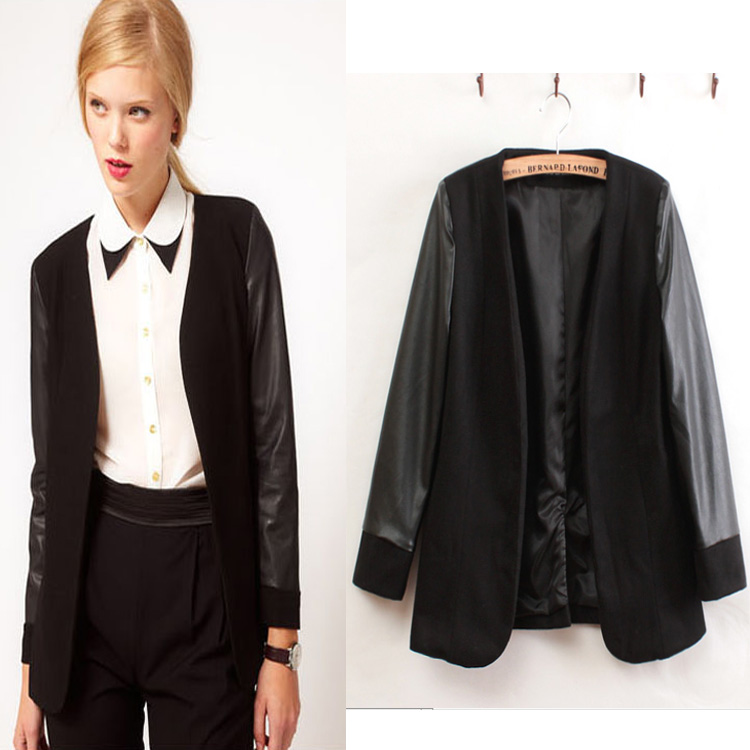 2013 Springn asos fashion patchwork PU slim fashion blazer outerwear wt - 031