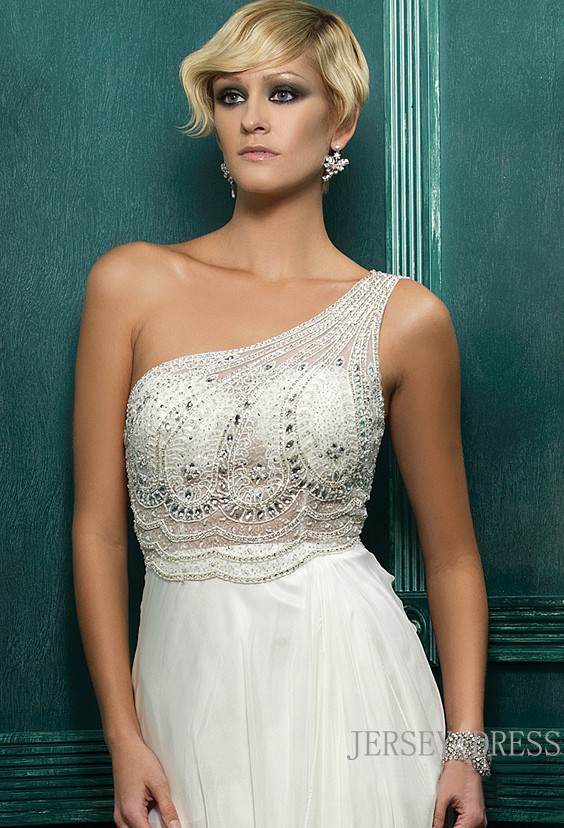 2013 star style single oblique long design beaded chiffon bride and bridesmaids dress e3060