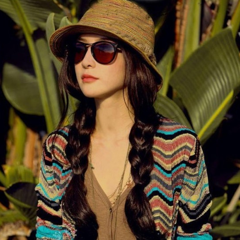 2013 strawhat sun-shading hat beach cap roll up hem formal dress cap female