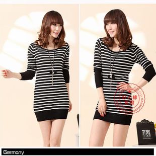 2013 stripe slim sweater pullover women's medium-long knitted sweater (WC005)