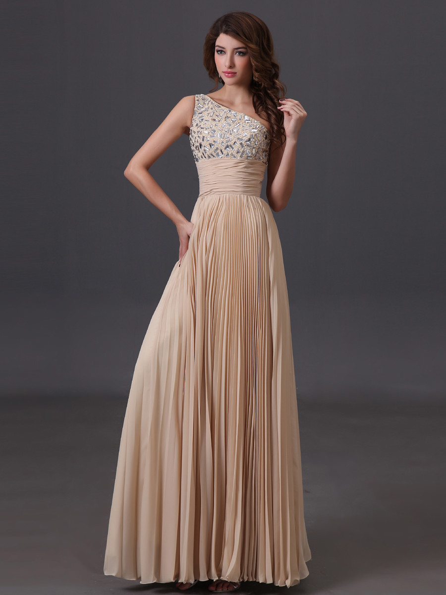 2013 Style A-line One Shoulder Rhinestone Sleeveless Floor-length Chiffon Prom Dresses / Evening Dresses (XZ02348)