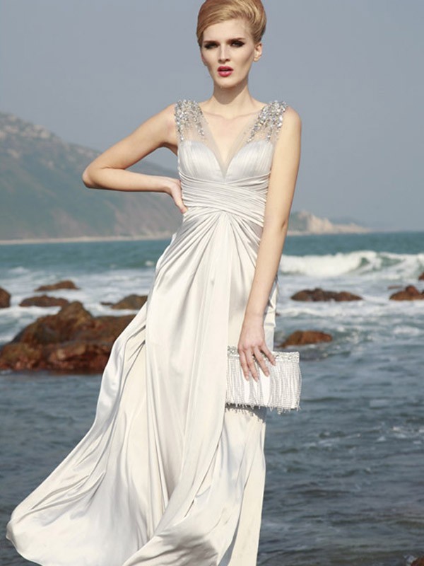 2013 Style A-line V-neck  Beading  Sleeveless Floor-length Chiffon Prom Dresses / Evening Dresses (XZ02370)