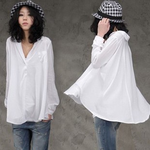 2013 Summber New Women's  Loose Solid Long Sleeve Large Size Shirt Blouse free shipping