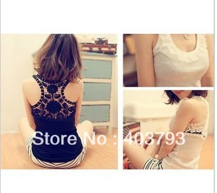 2013 summer 1616 summer the lotus leaf collar back hollow lace hook flower small vest 5pcs wholesale FREE SHIPPING