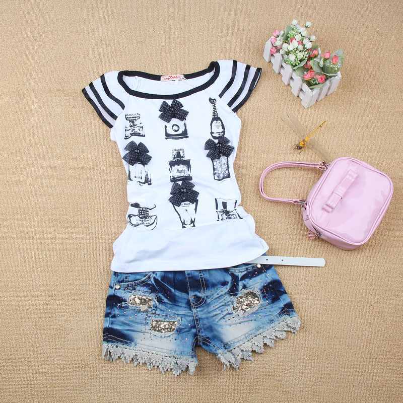 2013 summer all-match bow cartoon full cotton vest t-shirt white girls summer child free shipping