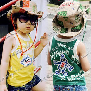 @ 2013 summer big head doll boys clothing girls clothing child T-shirt sleeveless vest tx-0350