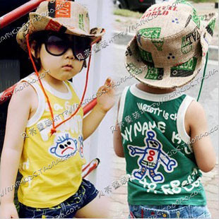 2013 summer big head doll boys clothing girls clothing child T-shirt sleeveless vest tx-0350 free shipping