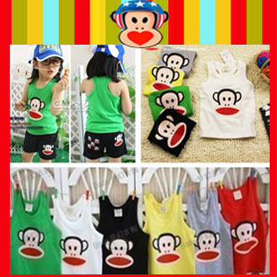 2013 summer boys clothing girls clothing multicolour cartoon monkey sleeveless T-shirt child vest