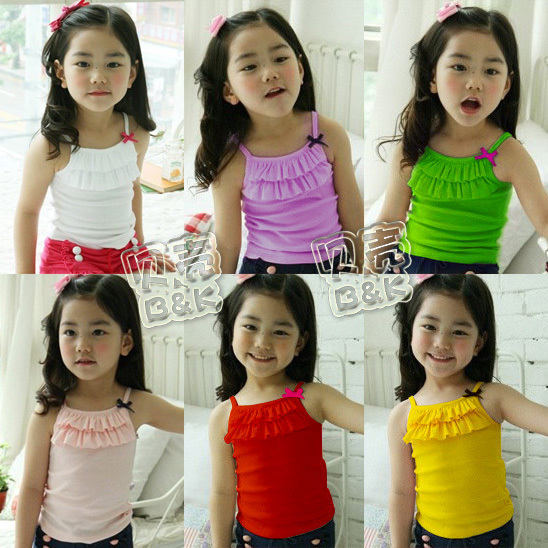 2013 summer candy color girls clothing baby ruffle spaghetti strap vest tx-0964