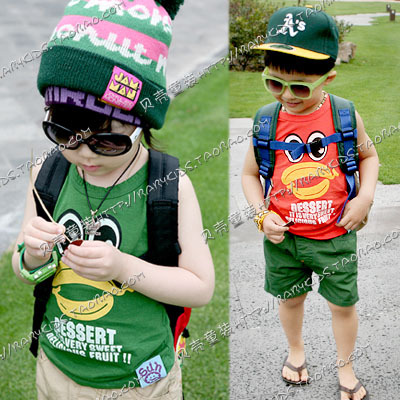 2013 summer cartoon clown clothing boys girls clothing baby T-shirt sleeveless vest tx-0421 (CC001)