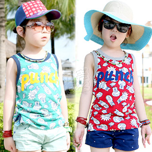 2013 summer cartoon letter boys clothing girls clothing child T-shirt sleeveless vest tx-1573