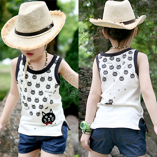 2013 summer cat boys clothing girls clothing baby child T-shirt sleeveless vest tx-1673