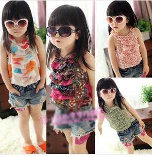 2013 summer chiffon shirt girls clothing thin all-match cake chiffon spaghetti strap top
