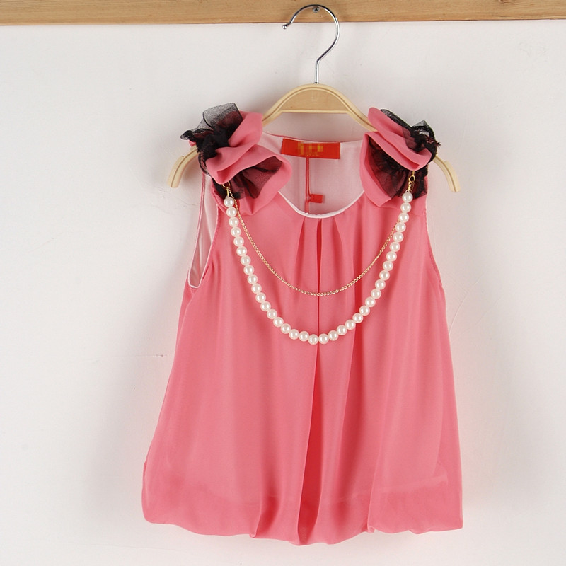 2013 summer child clothing baby girls sleeveless chiffon top bow vest T-shirt